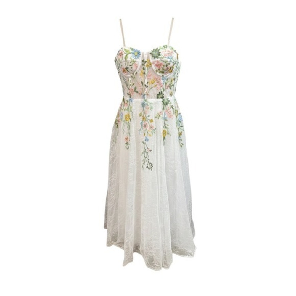 SHEIN NWOT Floral Embroidered Lace Corset Midi Dress White Sweetheart XL